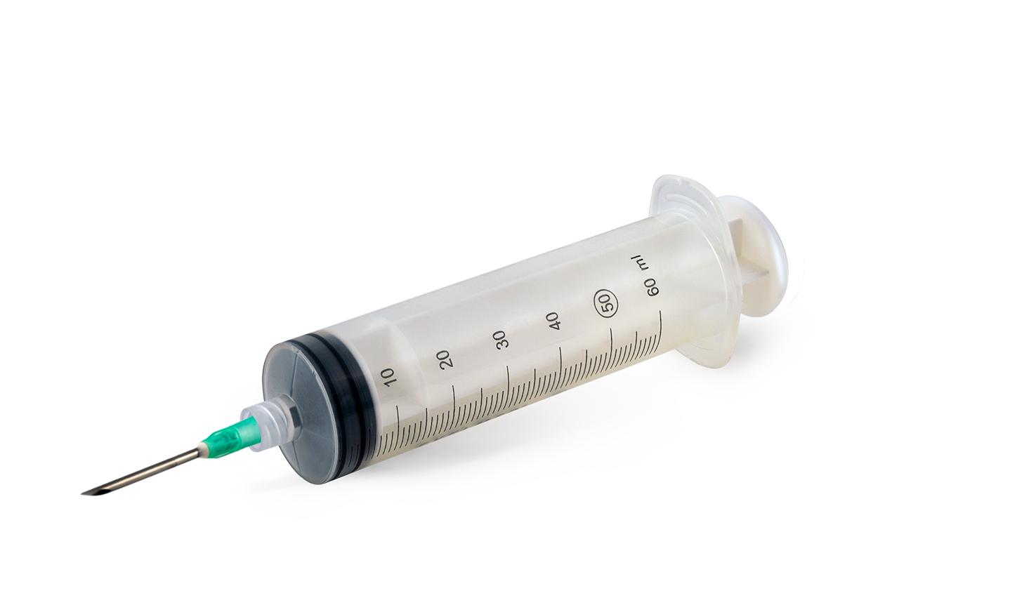 Transparent syringe with needle for infusion systems.